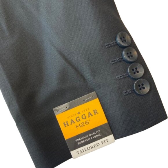 Haggar H26 Premium Stretch Suit Coat Tailored Fit 38R Black Shadow Check NWT - Picture 3 of 13